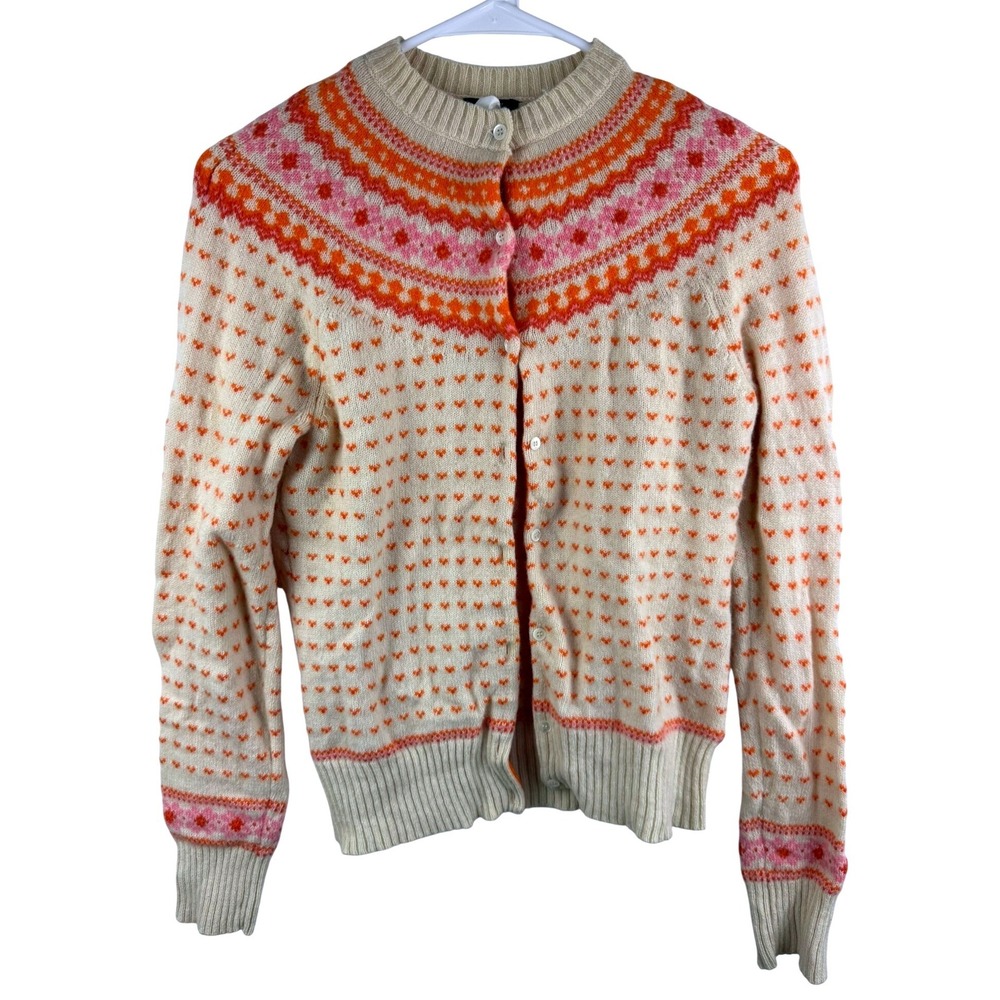J.Crew Womens Fair Isle Lambswool Cardigan Sweater Size M